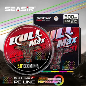 Seasir Bull Max X8 Multicolour Fishing Line Braided   PE 0.8-6.0 300M 15-70LB High Strength Sea Fishing Main Line