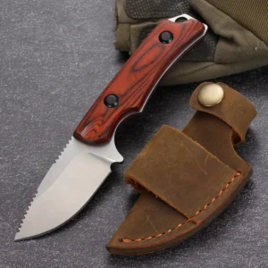 BENCHMADE  15017 Hunt Hidden Canyon Hunter Fixed Knife 8Cr13Mov Blade Stabilized Wood Handle Outdoor Camping Knives with Cowhide Sheath