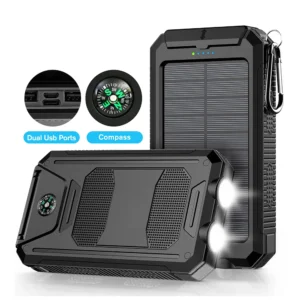 30000mAh Solar Power Bank Portable Dual 5V USB Ports 2 LED Light Flashlight Fast Charging for iPhone Samsung Tablets