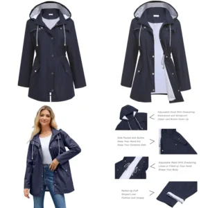 Hount Women Rain Jacket Lightweight Waterproof Raincoat Lined Outdoor Hooded Windbreaker Trench Coat